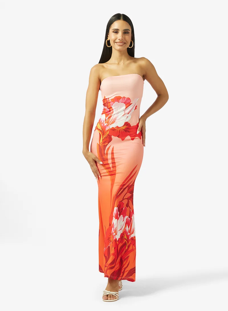 جينجر Bandeau Floral Bodycon Dress